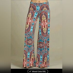 Ladies Multicolor Paisley Wide-Leg Pants Sz XXL